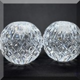 G21. Pair of Waterford crystal ball-shaped candlesticks. 2.5”h - $32 for pair 